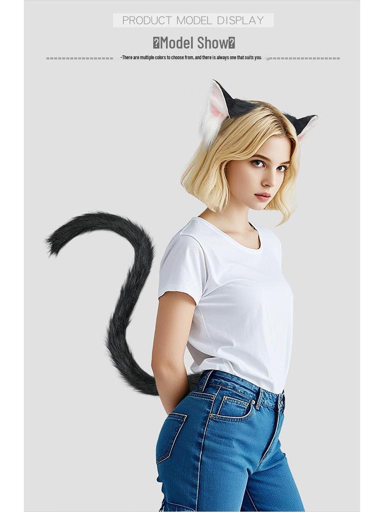Pluszowy Zestaw Cosplayowy z Uszami i Ogonem Kota na Halloween