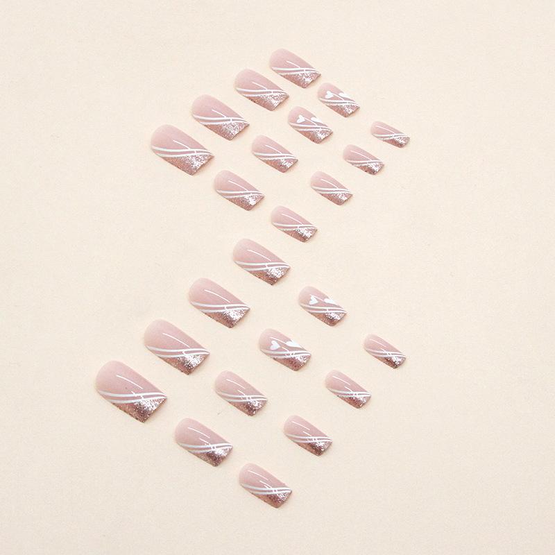 Mittellanger und langer europäischer quadratischer einfacher Blitz Französisch trägt Rüstung süße Liebe einfache Linie Nail Art Stück gefälschter Nagel