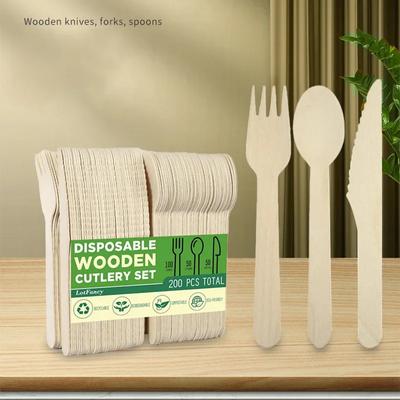 50/100 STÜCKE Einweggeschirr aus Holz, Obstkuchengabeln, Eislöffel, Western-Steakmesser, Hochzeiten, Cafés, Holzgeschirr
