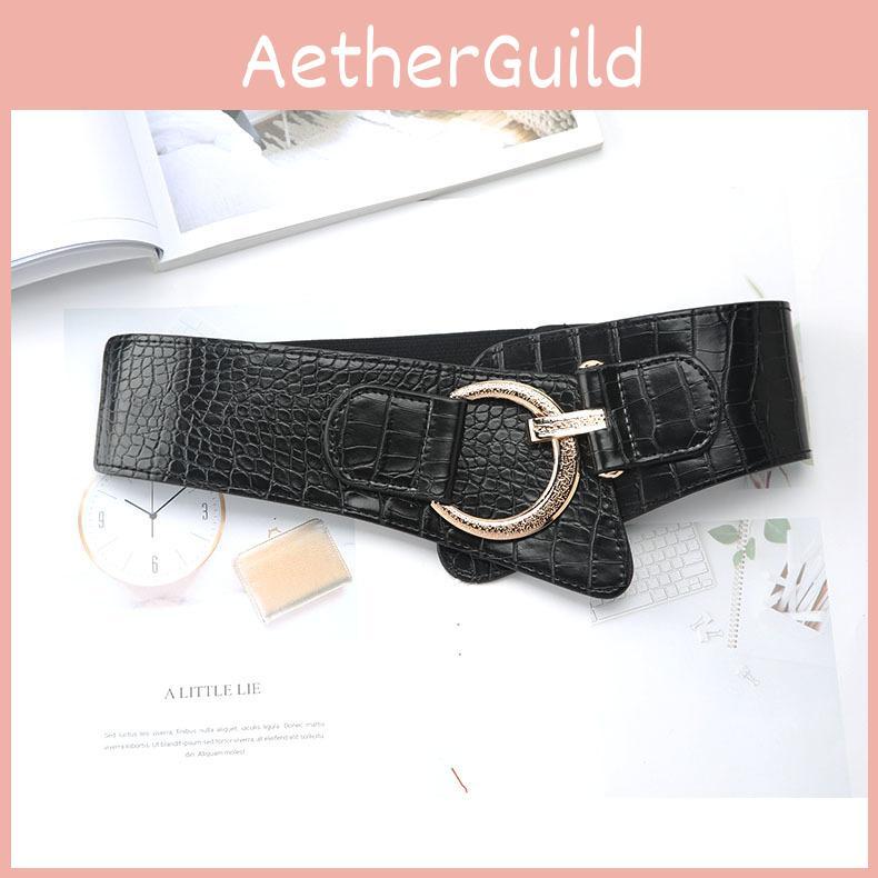 Womens Elastic Waist Band For Dresses And Jackets In Faux Leather With Cbuckle And Elegant Style