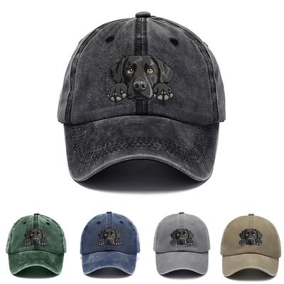 1pc Labrador Print Baseball Cap,Lightweight Breathable Adjustable Snapback Hat with Curved Brim,Washed Look for Outdoor,tralve