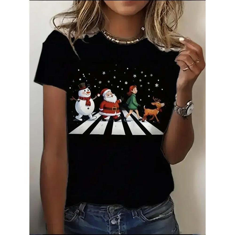 3D Kätzchen Druck Damen T-Shirt Alltags Lässig Damenmode Kurzarm Damen Locker Und Bequem Weihnachten Oberteil