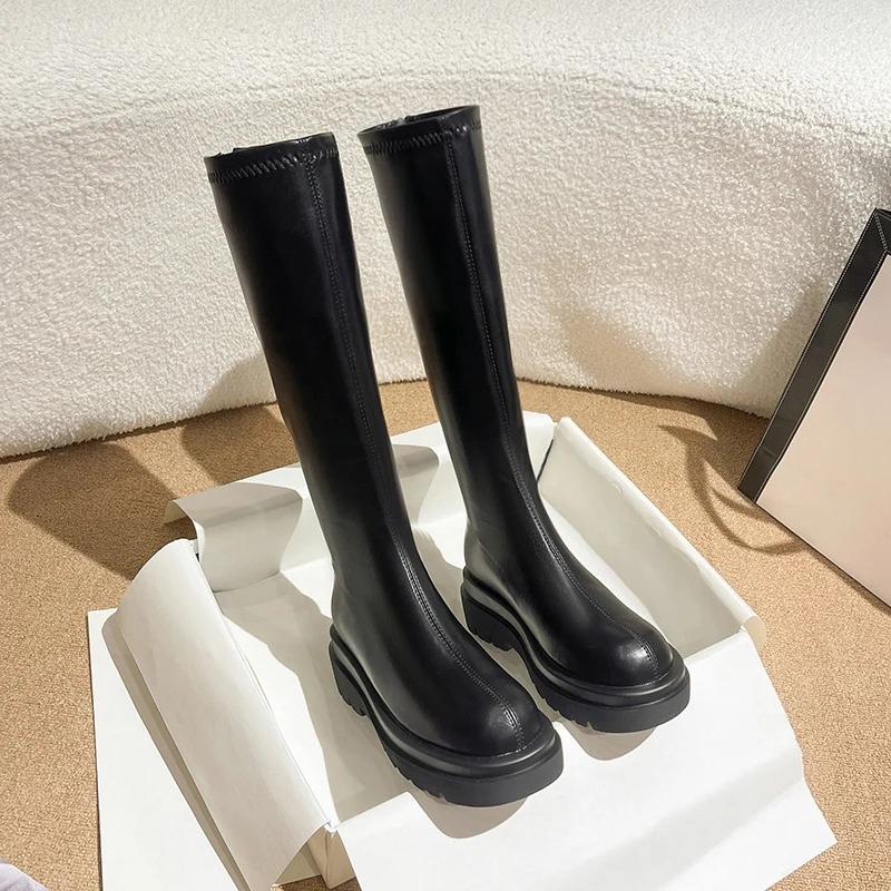 Platform Heel Women Knee-High Boots Fashion Comfort Warm Fur Shoes Autumn Winter Women's Knight Long Booties