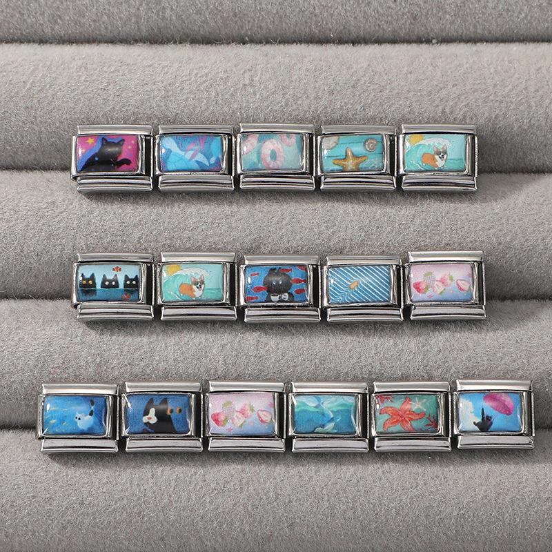 Y2K Lovely Animals Dog Cat Starfish Blue Italian Charm Fit 9mm Stainless Steel Women Men DIY Making Bracelet Jewelry Wholesale