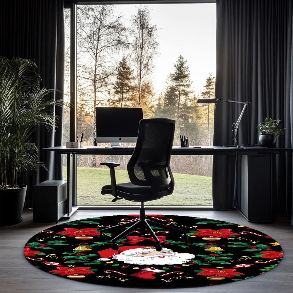 Christmas Santa Claus Printed Round Rug Carpet Chair Rug Area Rug Entryway Doormats,for Office Chair Living Room Bedroom Kitchen Room.