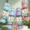 1PC Happy Camper Retro Van Print 750ml Color Plastic Sports Water Bottle Leakproof Flip Straw Lid Suitable for Sports Office Home Use