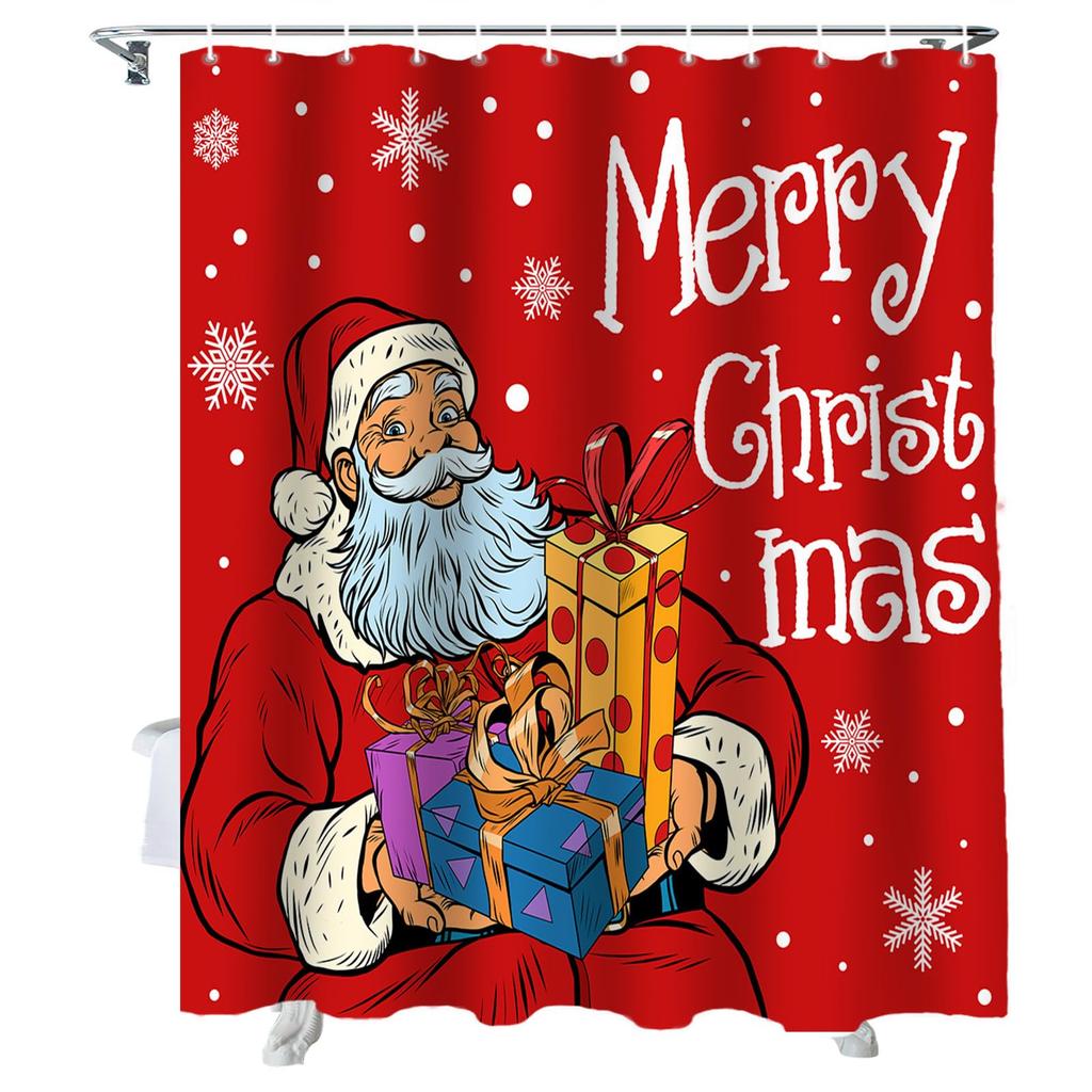 Christmas Shower Curtain Funny Santa Claus Shower Curtain Retro Xmas Holiday Washable Bathroom Decor Bath Curtain With Hooks