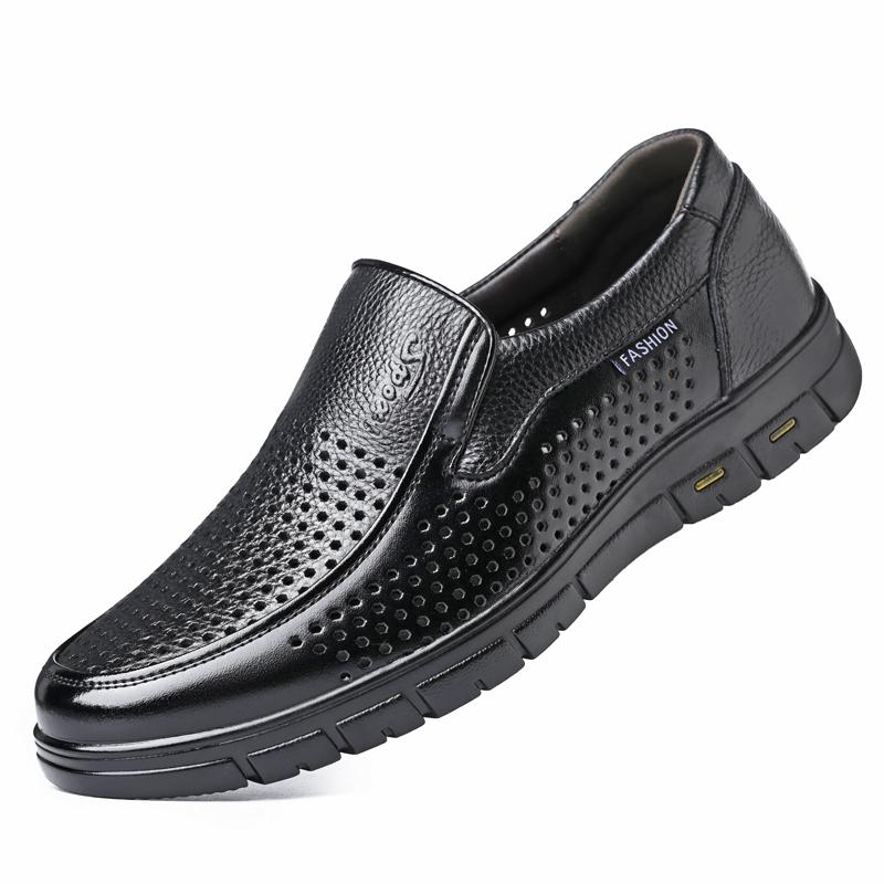 

Модная мужская обувь из натуральной кожи ручной работы, летние дышащие удобные мужские лоферы слипоны, кожаная обувь на плоской подошве, деловая повседневная обувь 38 чёрный