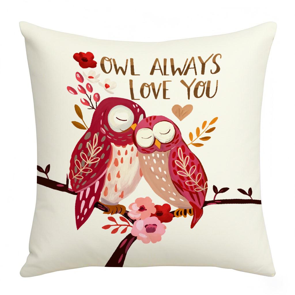 Vikama Valentine'S Day Gift Cushion Set Owl And Love Sofa Bedroom Home Decoration Pillowcase Without Inner Core