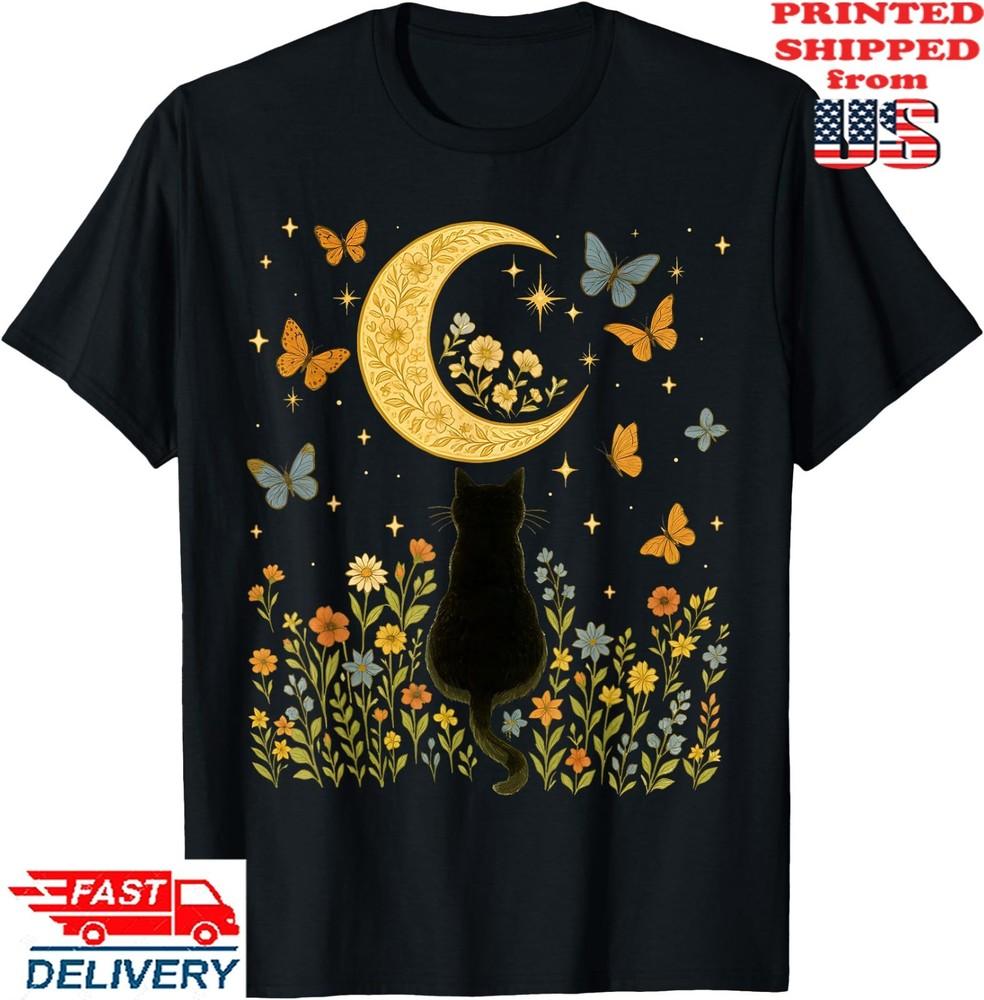 Aesthetic Black Cat Flower Halloween Cottagecore T-Shirt, Unisex Tee Unisex T-Shirt S
