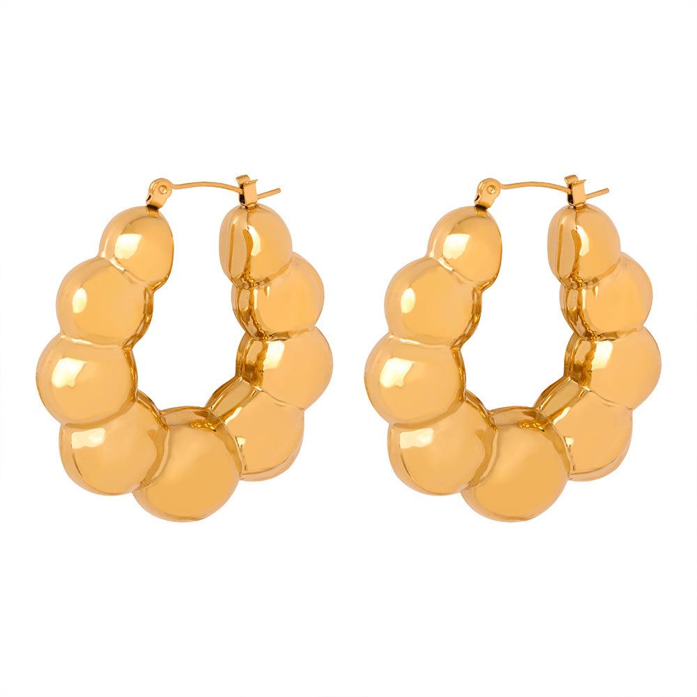 Textured Gold-Plated Titanium Steel U-Shaped Earrings with Steel Ball Design