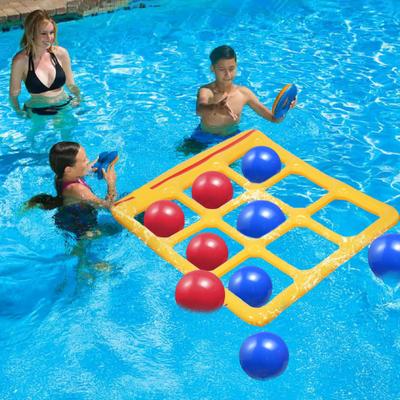 Inflatable Pool Toys Games Set Tic-Tac-Toe Inflatable Chessboard with 10 Balls Safe Play Fun Water Game for All Ages