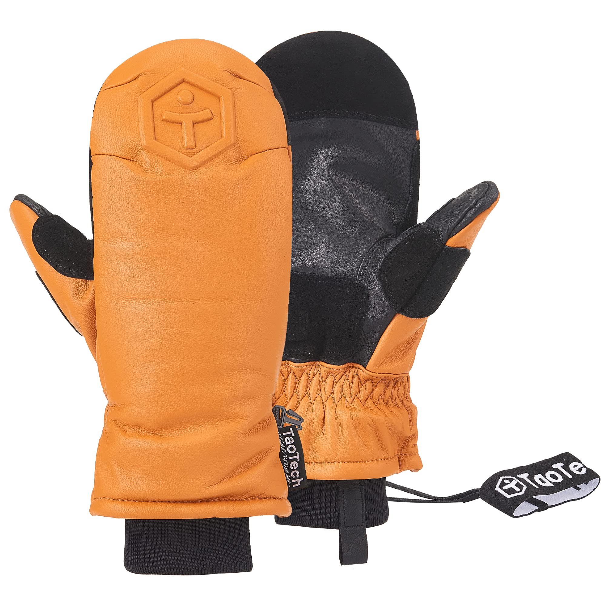 

TaoTech Genuine Leather Snowboard Mittens for Men and Women, Ski Gloves with Protectors and Glove Leash (M, Brown)