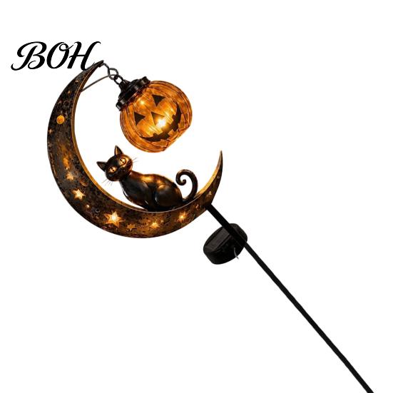 Easy Install Decorative Stakes Halloween Solar Garden Light, Black Cat Pumpkin Moon Stake Pathway Lights for Home Courtyard Waterproof LED Yard