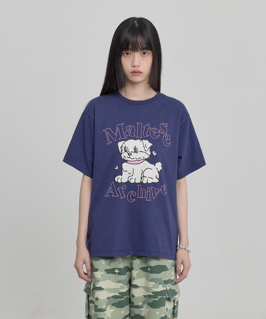 WAIKEI Vintage Cloud Archive Stitch Short Sleeve T-Shirt Navy