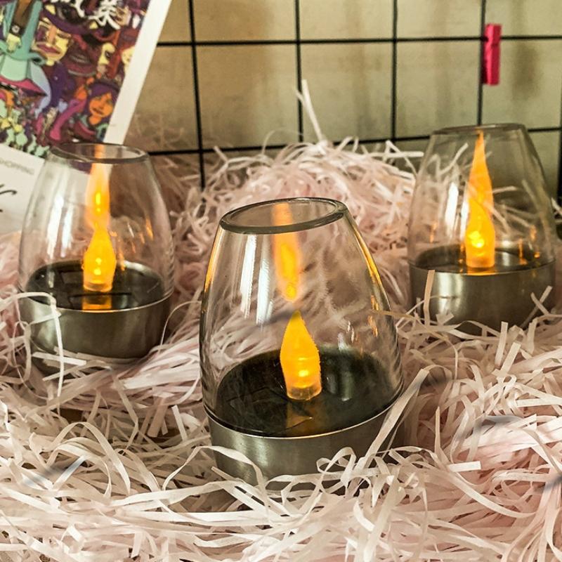 Solar Candle Light Flameless Led Night Lights Stainless Steel Waterproof Lawn Light Outdoor Garden Birthday Party Decor