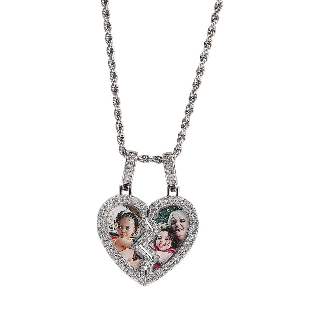 Hip-hop Ancient Cute Magnet Heart Photo Pendant Necklace Fashionable Copper Inlaid Zircon Personalized DIY Photo Pendant