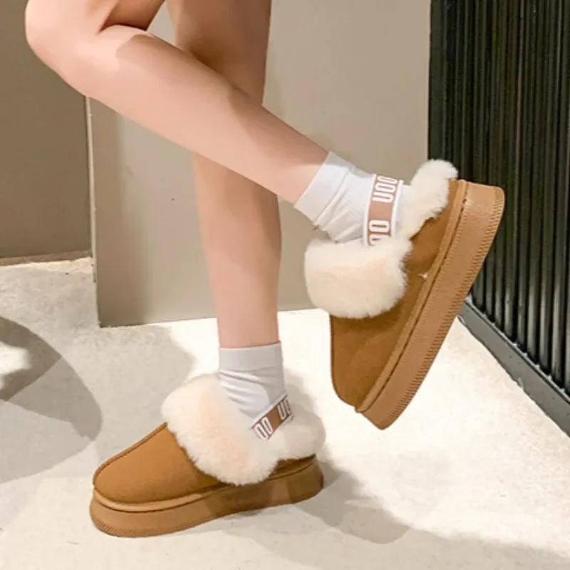 Womens Ankle Boots Winter Home Cotton Shoes 2025 New Furry Design Botas De Mujer Comfortable Thick-soled Warm Snow Boots Zapatos