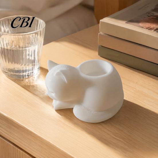 Desktop Ornament for Home Decor Cat Candle Holder, Cartoon Lying Flower Pot Succulents, Kitten Lover Birthday Present Storage Jar Jar, Creative Animal