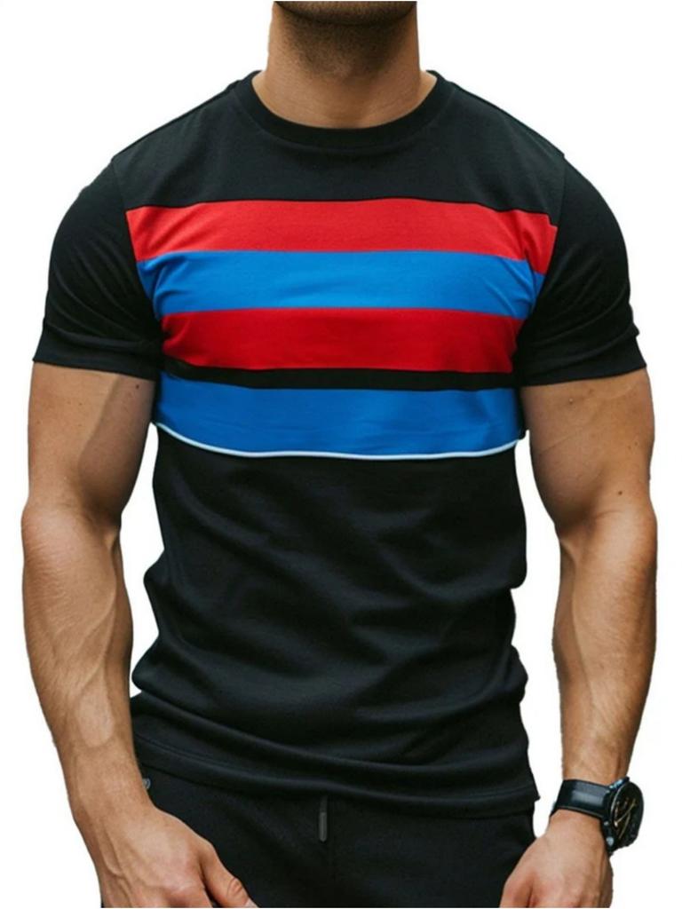 Men's T-Shirt Color Stripe Fashion Design 3D Printed Top Casual Daily Street Wear Summer Simple Short Sleeved Men's Y2k Clothing