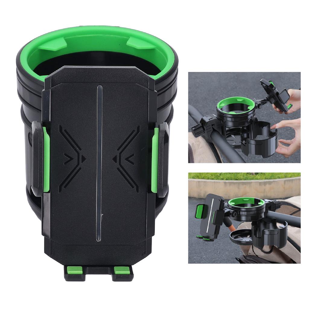 Kinderwagen-Getränkehalter mit Handyhalter 360 Grad Drehung Doppel-Becher- und Flaschenhalter Getränkehalter für Roller Fahrrad