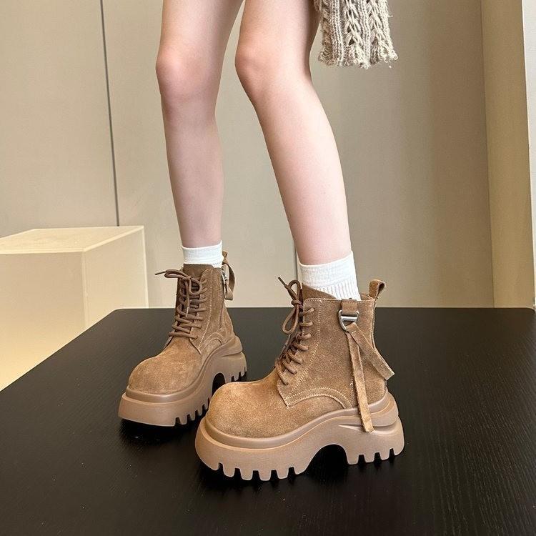 European matte soft leather big head muffin thick-soled Martin boots women's 2025 new small height increase versatile short boots