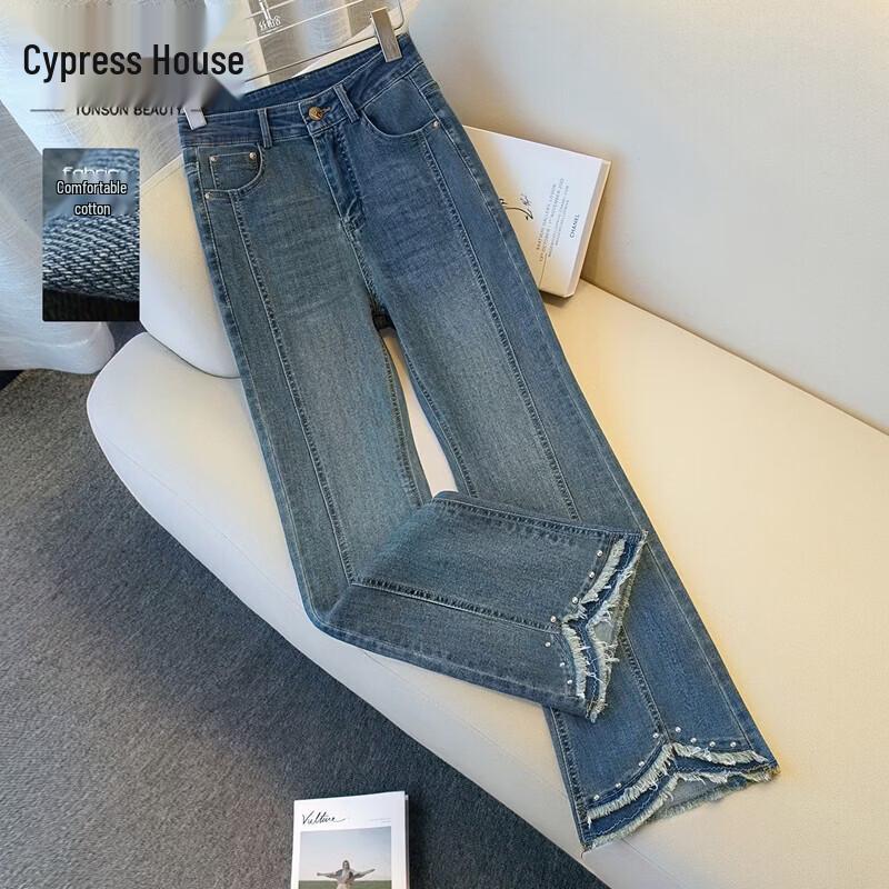 Women s Frayed Hem Slim Fit High-Waisted Flared Jeans M