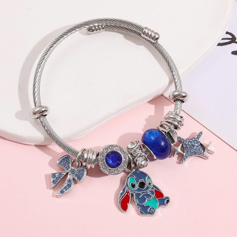 Braccialetto Cartoon Stitch con Ciondolo in Lega e Diamante Gioiello per Regalo Souvenir di Viaggio