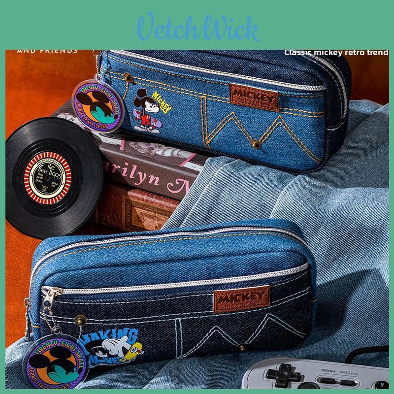 Mickey Mouse Vintage Pencil Case With Denim And Polyester For Students And Teens