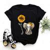 Elephant Sunflower Print Shirt Women Casual Short Sleeve O Neck Tee Tops 90S Harajuku