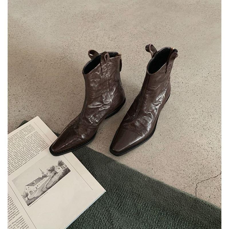 Studiolee London Holiday~ Stylish pointed V-mouth thin thick heel wrinkled western short boots women