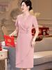 Pink A-Line Seven-Sleeve Mother-in-law Spring Wedding Dress 2024 - Slimming & Tummy Concealing