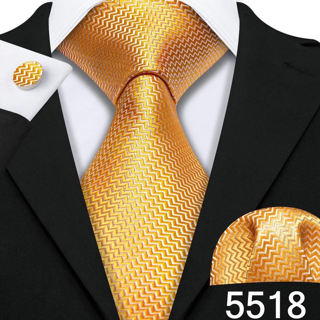 Barry.Wang Mens Striped Silk Tie Handkerchief Cufflinks Formal Necktie Set Designer