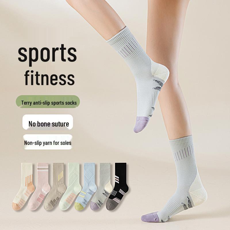 10A Women's Non-slip Terry Sport Socks: Antibacterial, Deodorant, Boneless Stitching - Perfect for Running, Yoga, and Cycling.