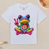Children Crew Neck Short Sleeve T-Shirt with Colorful Frog Gesturing Yeah Print