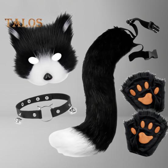 Faux Fur Fox Tail Set Cat Wolf Cosplay Costume Plush Masque Fluffy Paw Gloves Halloween Christmas Party Role-Playing Accessories