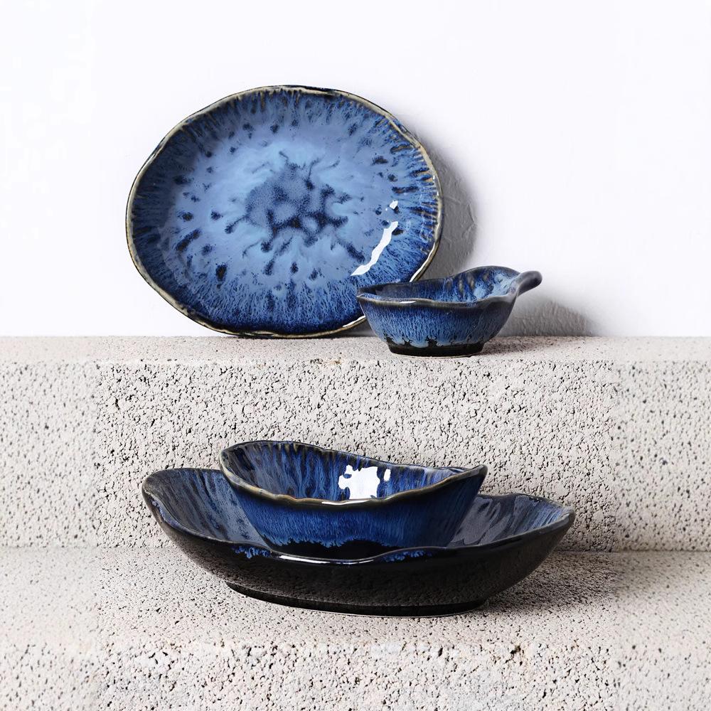 Creative Kiln-Changed Ceramic Plate, Special-Shaped Plate, Small Bowl, Dinner Plate, Hotel Taste Plate, Household Dishes, Tableware