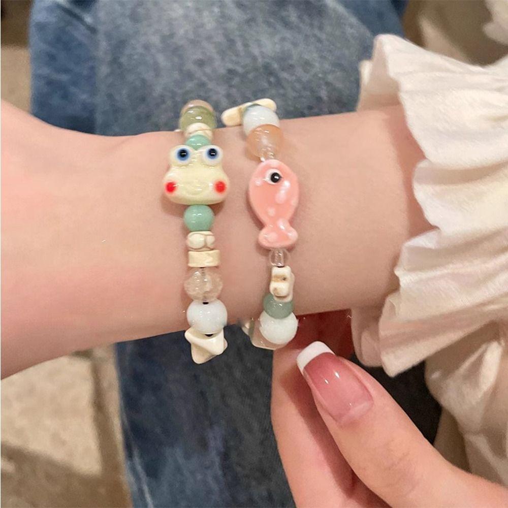 Cartoon Resin Frog Bracelet Korean Style Cute Bead Bracelet Retro Ceramic Fish Bracelet  Gift