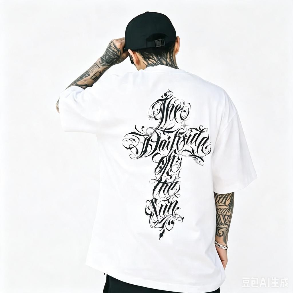 Harajuku Streetwear Hip Hop Unisexs Tattoo Chicano Front Fross Short Sleeve Tshirt Personality Gangst