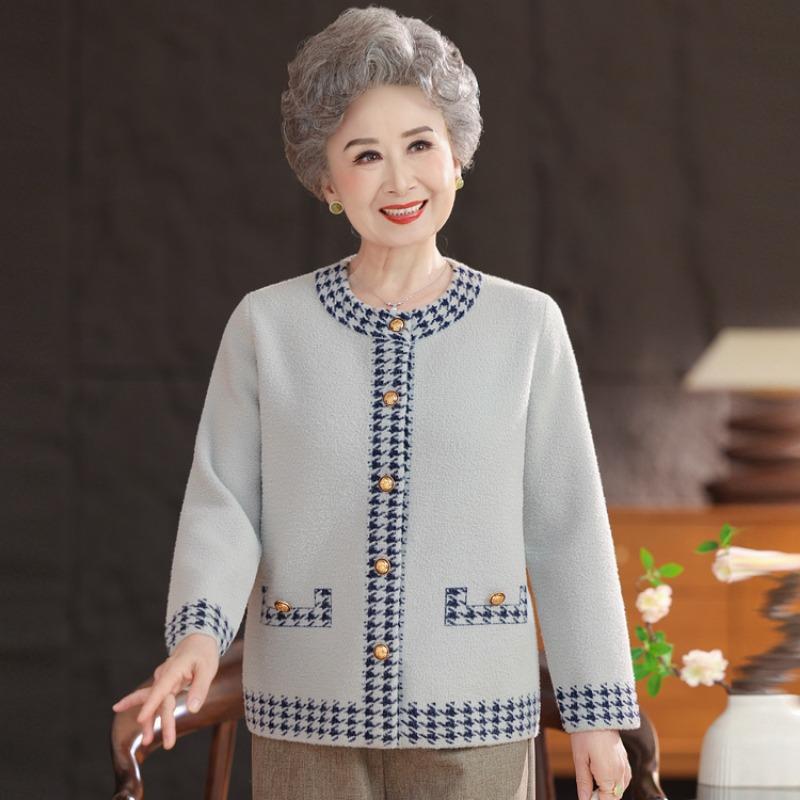 Middle-aged Mother Clothing Autumn and Winter New Temperament Coat Grandma Clothing Fashion Casual Knitted Jacket Top