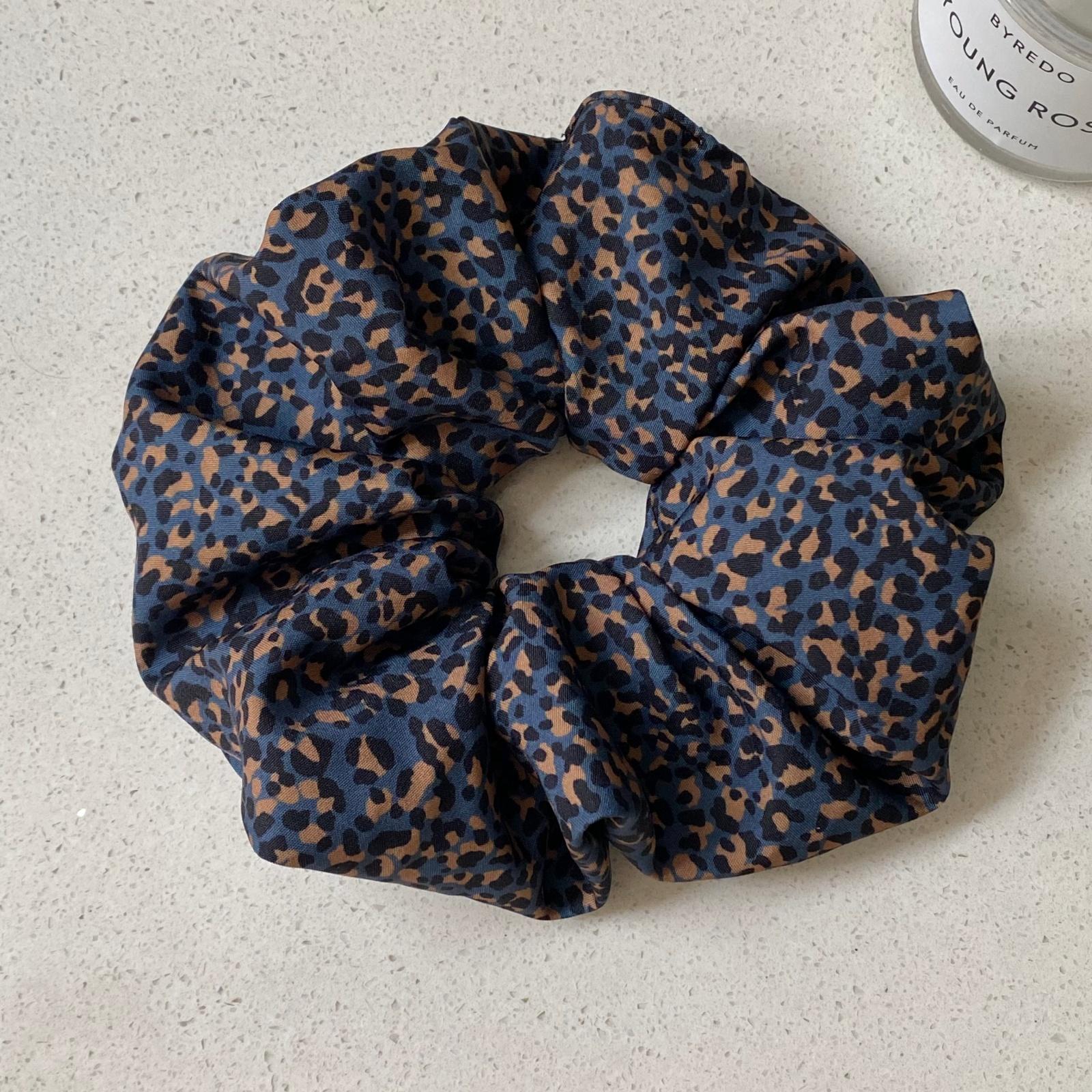 Leopard Print Hair Scrunchie,Large Elastic Hair Tie, Retro Style Soft Hair Accessory For Women, Trendy Hair Band For Daily&Party синий