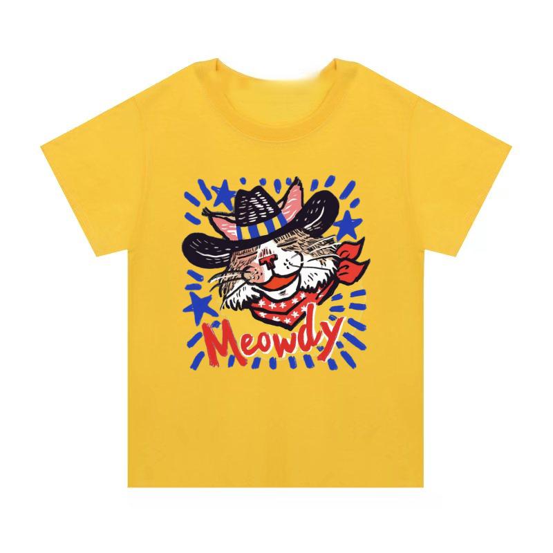 

Adult and Children Western Cowboy Cat American Retro Pure Cotton Versatile Couple and ParentChild MultiColor TShirt S
