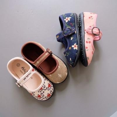 Autumn New Korean Corduroy Floral Children's Canvas Shoes Sen Princess Girls' Single Shoes Kindergarten Soft Soles