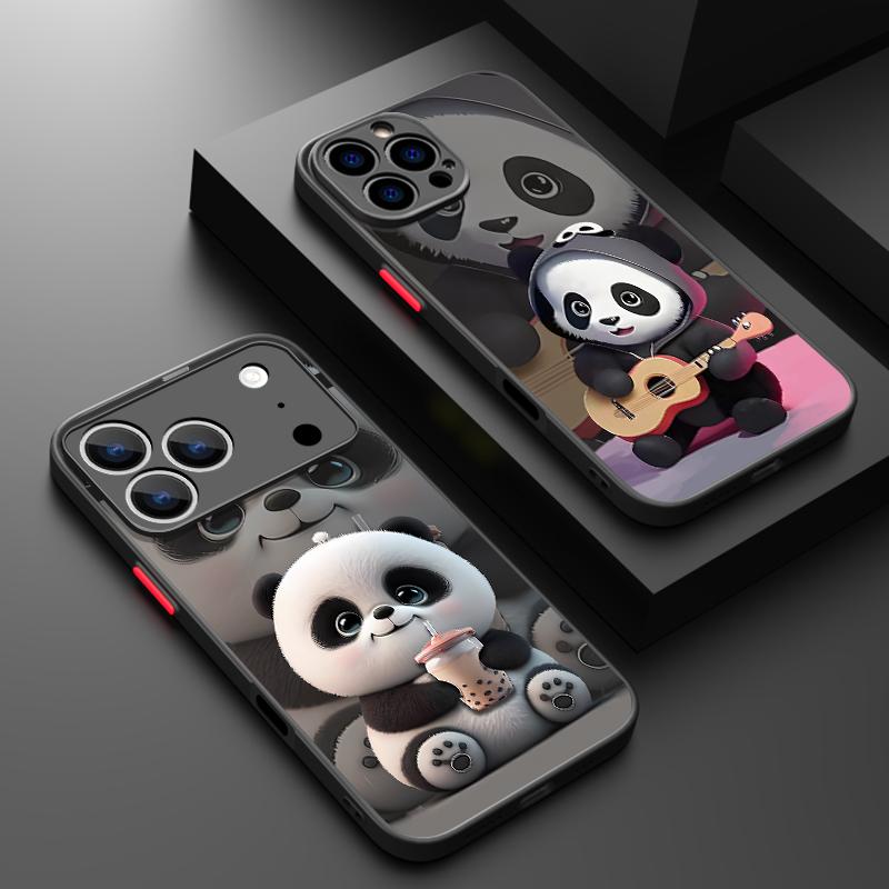 Cute 3D Embossed Panda Pattern Phone Case For iPhone 17 Pro Max Funda iPhone 16 Pro Max 13 15 14 17 Air 16e Matte Back Cover Coque