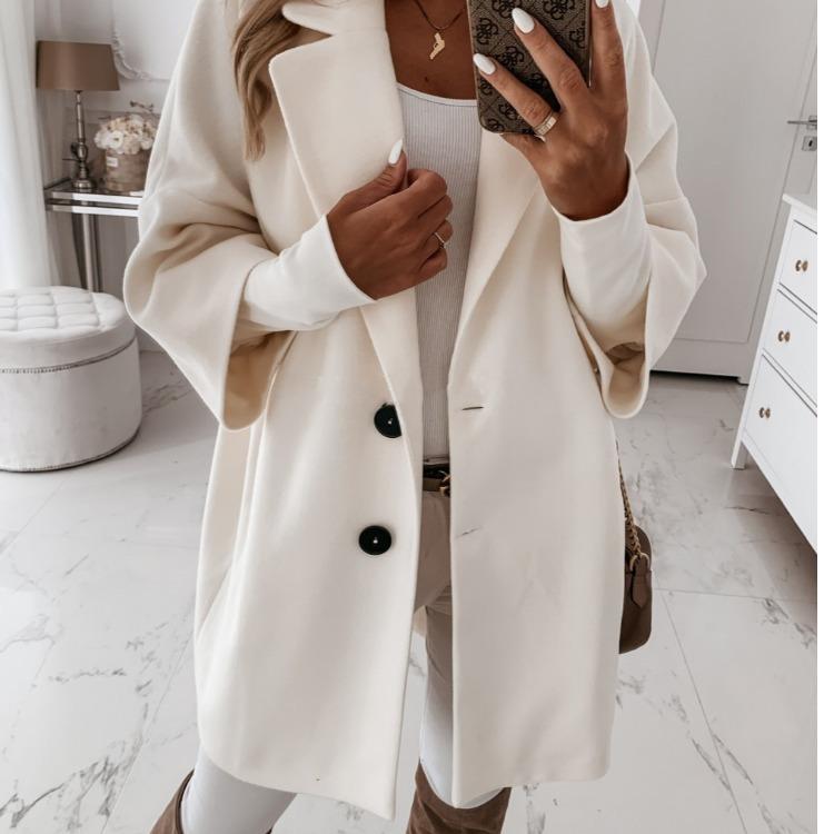 Einfarbiger, lockerer, lässiger Strickjackenmantel mit Siebenviertelärmeln und Revers für Damen