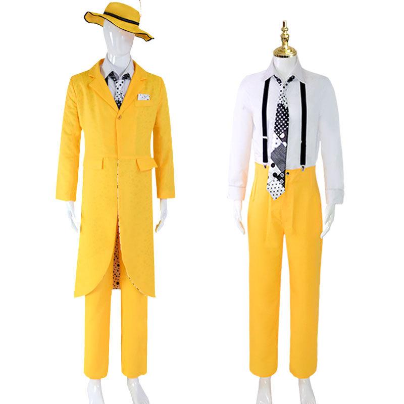 Jim Carrey La Máscara Película de Comedia Traje Amarillo Corbata Tirantes Accesorios Set Completo Halloween Fiesta de Carnaval Juego de Rol para Hombres