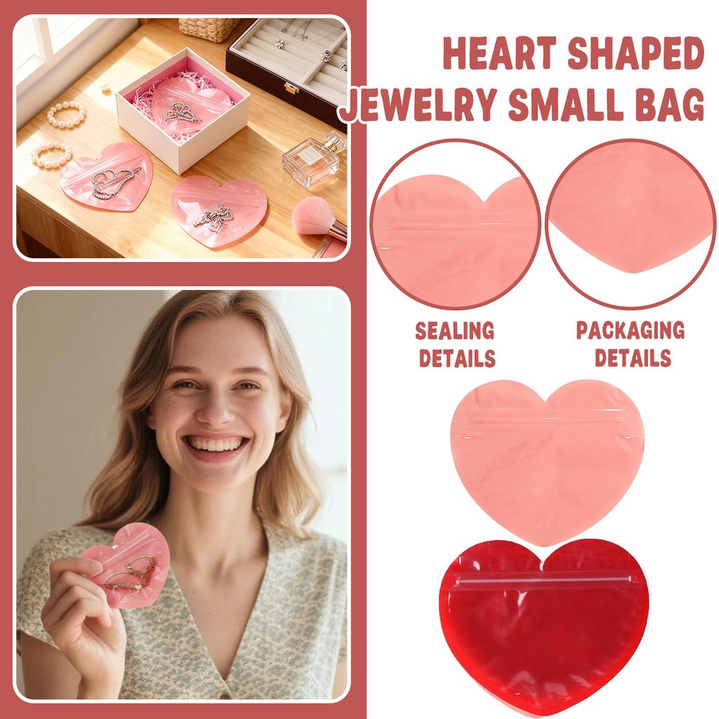 Cute PVC Heart-shaped Jewelry Pouch, Perfect For Valentine's Day Gift, Resealable Bag.