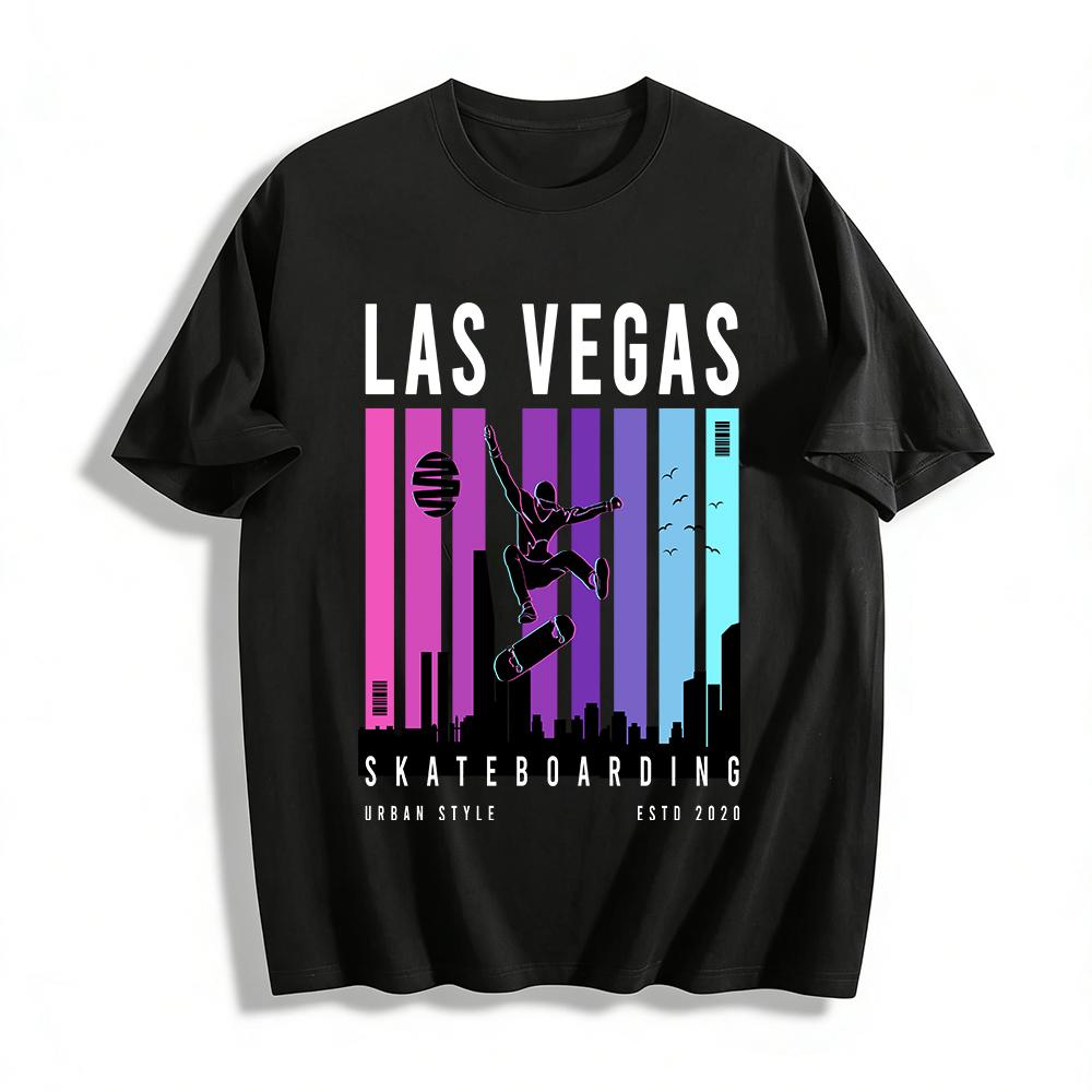 Urban Skyline Skateboarding Graphic Tee Cool Street Style Casual Top Pure cotton T-shirt XXS