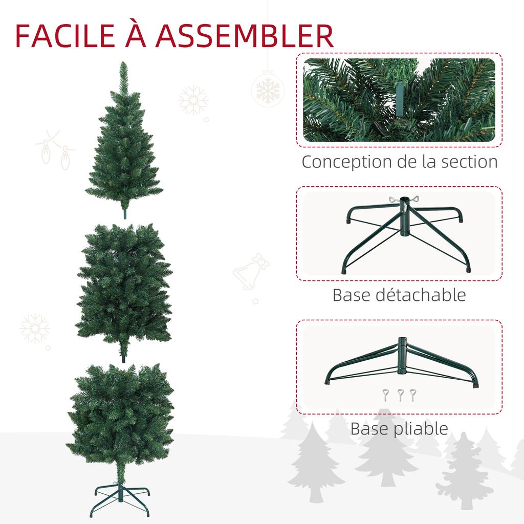 Artificial Christmas Tree 180 cm Slim Christmas Tree with Foldable Steel Stand, 479 Needle Branches Green