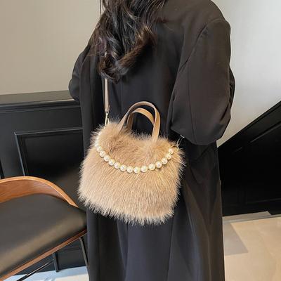 Bag Cute Fashion Plush Pearl Women's Small Square Bag New Soft Fluffy Shoulder Messenger Bag